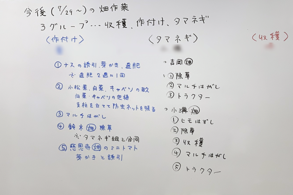 来週の作業予定 2019年7月26日(金)