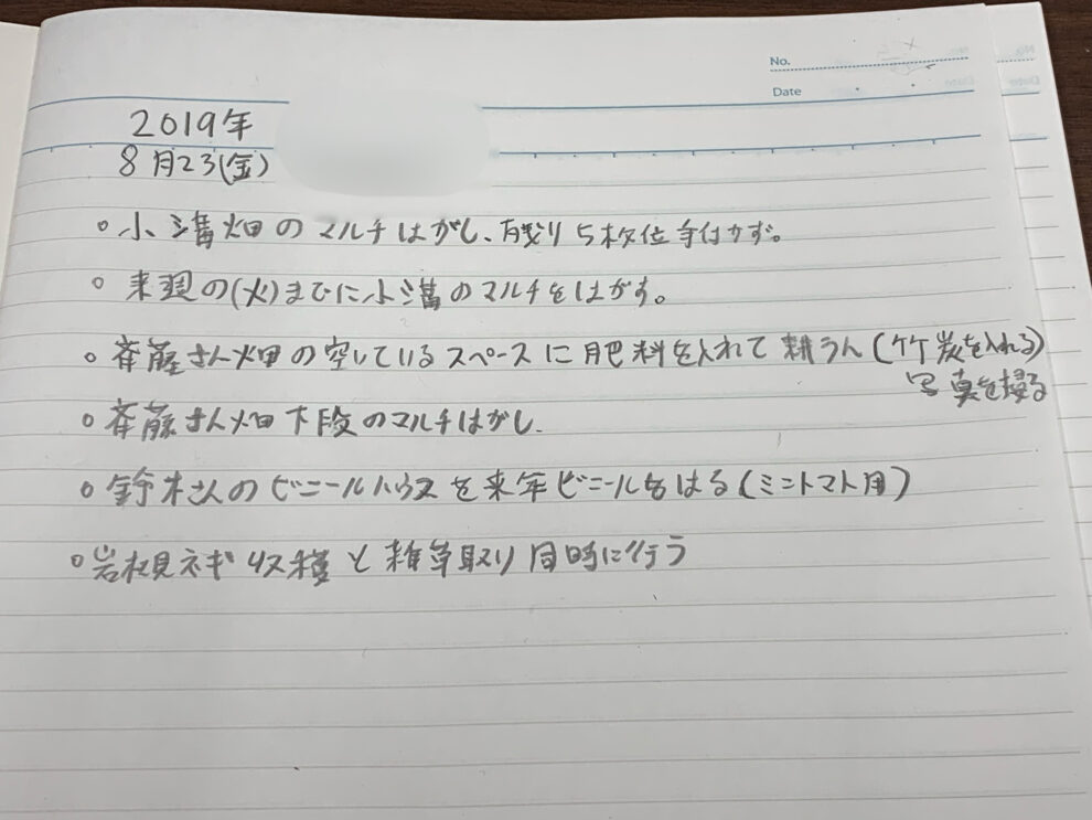 来週の作業予定 8月23日(金)