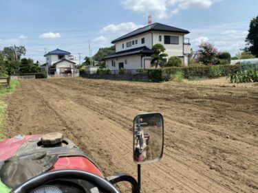 2021年8月27日(金)の作業記録 (斉藤さん畑の下の畑でキュウリ支柱の片付け作業とマルチ剥がし作業、鈴木さん畑のマルチ剥がし作業、鈴木さん畑をハンマーナイフモアと刈払機で除草作業、鈴木さん畑のマルチ剥がし終了箇所をトラクターで耕耘作業、斉藤さん畑で人参の播種作業、吉岡さん畑で大根の播種作業、吉岡さん畑の落花生の除草作業)