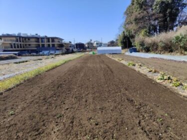 2022年2月9日(水)の作業記録 (斉藤さんの下の畑のほうれん草畝をトラクターで全体的に耕耘、不法投棄ゴミ片付け作業、畑ミーティング作業)